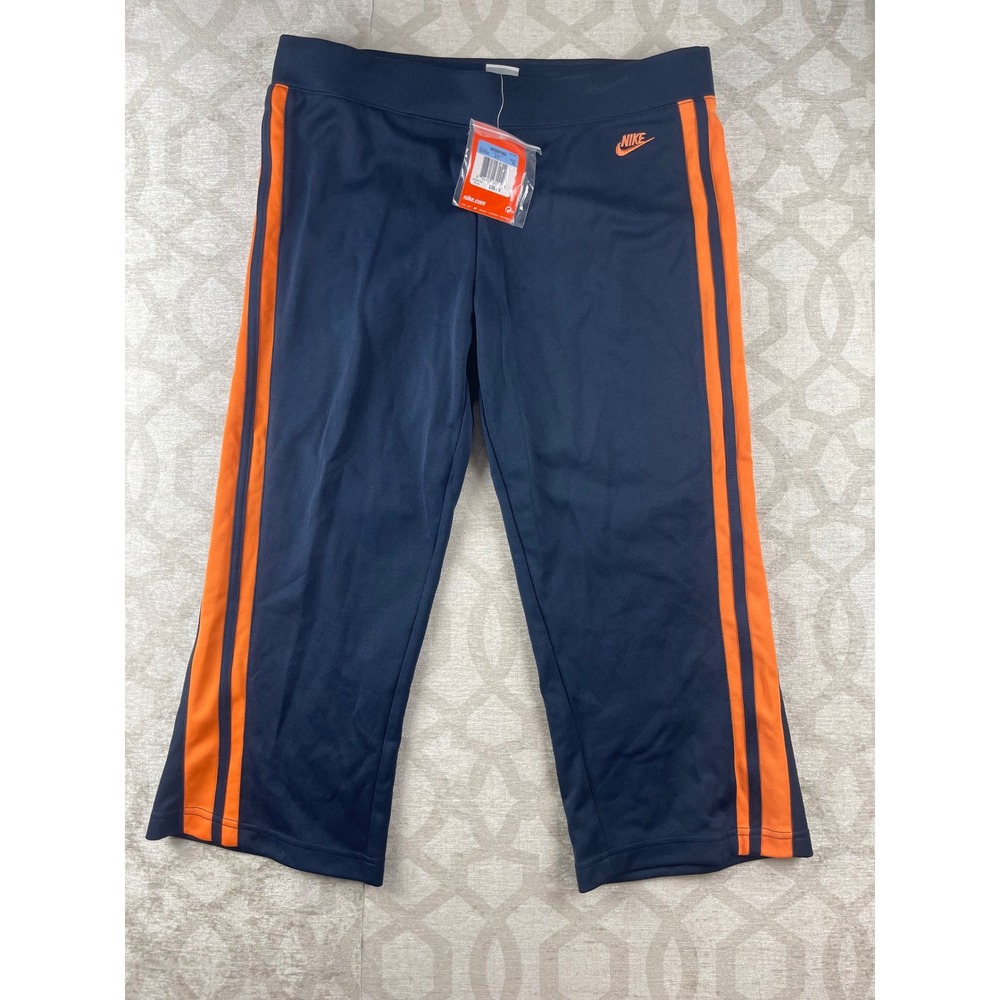 Nike Active Womens M Navy Blue Orange Striped Capri Track Pants 157701-477